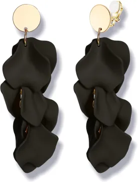FIBO STEEL Rose Petal Dangle Clip on Earrings Acrylic Earrings Red Earrings for Women Flower White Black Hot Pink Orange Statement Earrings Boho Resin Floral