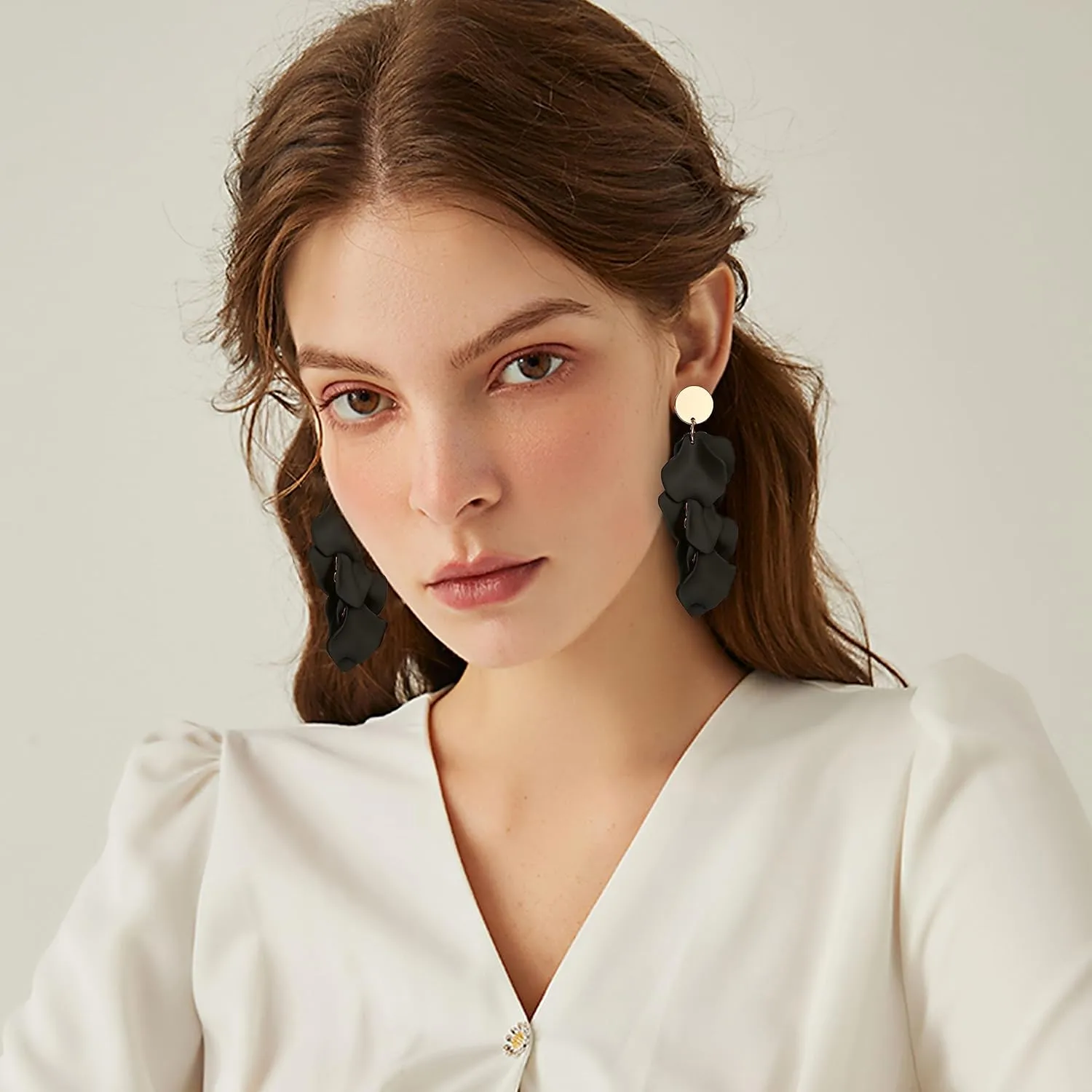FIBO STEEL Rose Petal Dangle Clip on Earrings Acrylic Earrings Red Earrings for Women Flower White Black Hot Pink Orange Statement Earrings Boho Resin Floral