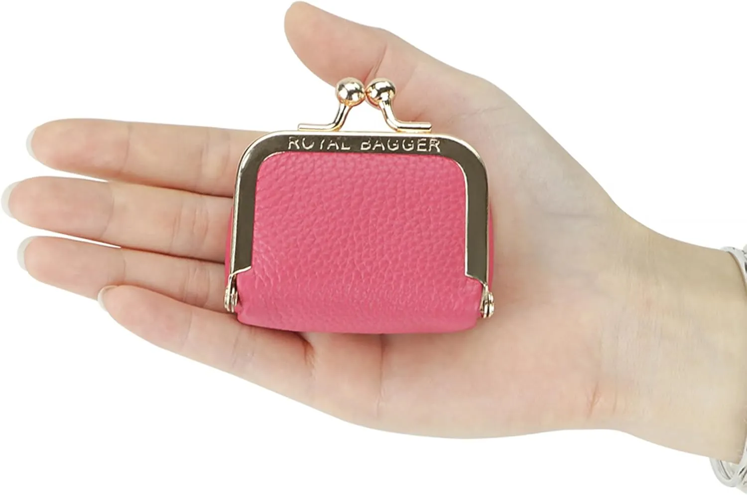 Genuine Leather Mini Jewelry Women's Coin Purse Solid Color Kiss Lock Change Pouch Casual Style Small Storage Bag for Women 1894 (Bright Red)