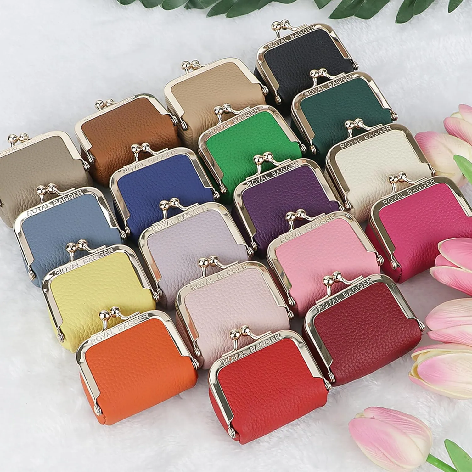 Genuine Leather Mini Jewelry Women's Coin Purse Solid Color Kiss Lock Change Pouch Casual Style Small Storage Bag for Women 1894 (Bright Red)
