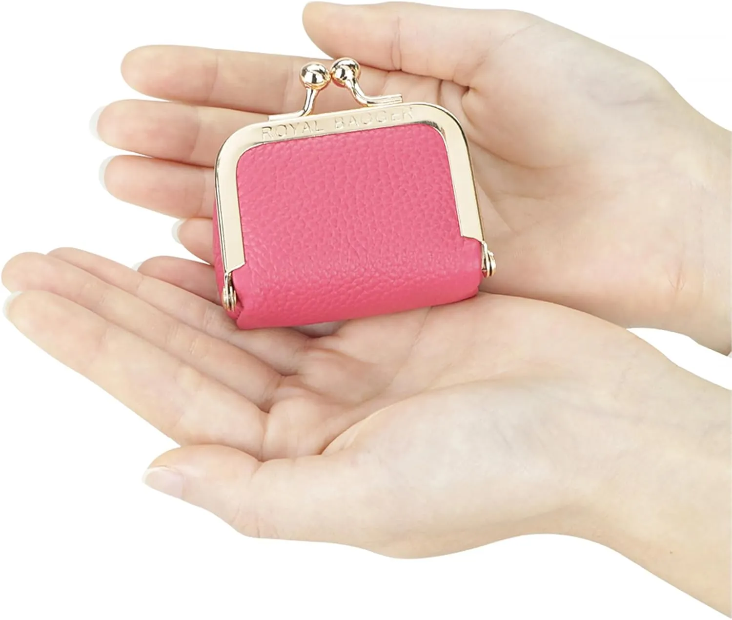 Genuine Leather Mini Jewelry Women's Coin Purse Solid Color Kiss Lock Change Pouch Casual Style Small Storage Bag for Women 1894 (Bright Red)