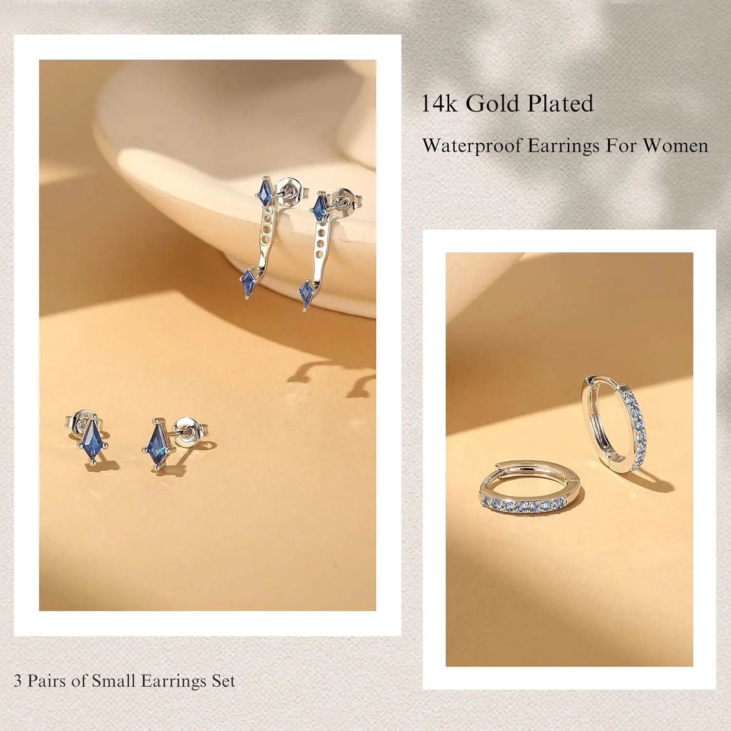 GEORGE  SMITH Stackable Kite Stud Earrings Set for Women, Gold & Silver Huggie Birthstone Jewelry with Emerald Green & Blue Sapphire, Trendy Earrings for Women 2025