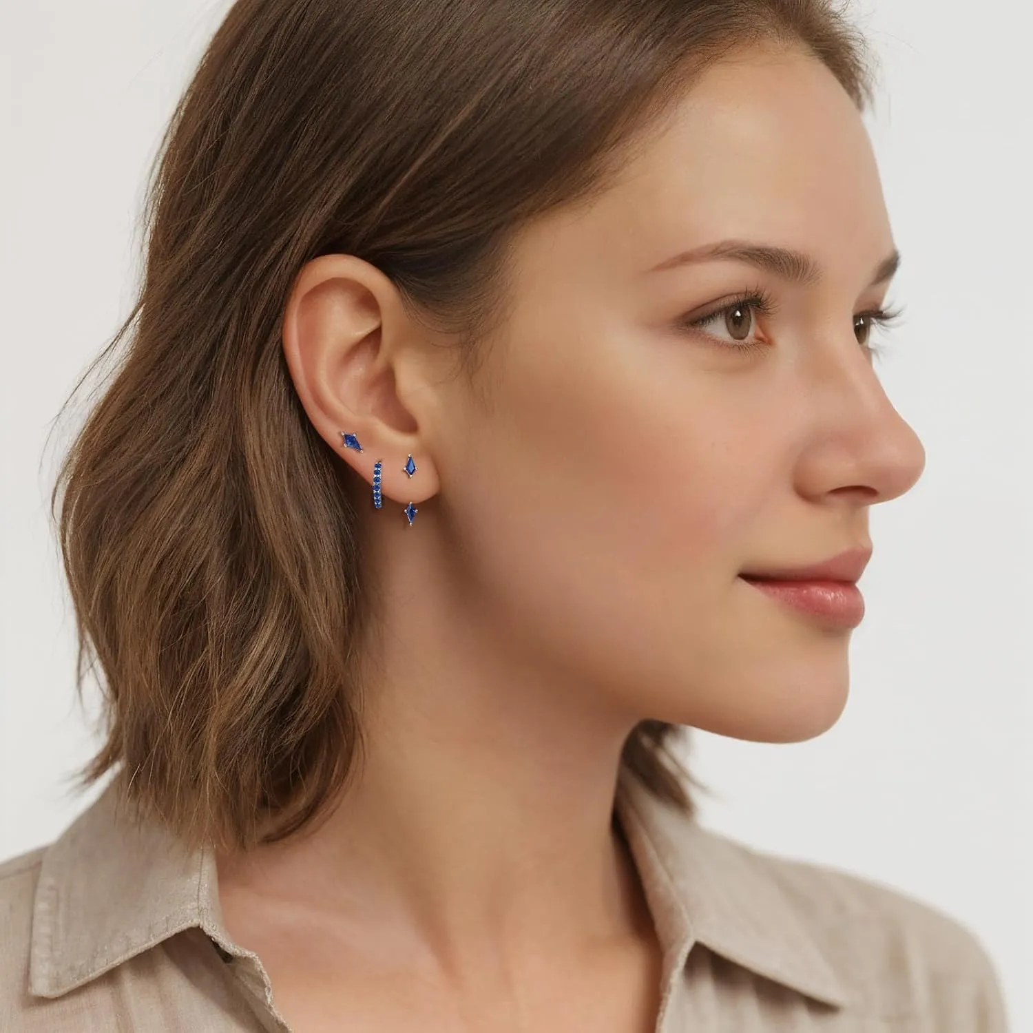 GEORGE  SMITH Stackable Kite Stud Earrings Set for Women, Gold & Silver Huggie Birthstone Jewelry with Emerald Green & Blue Sapphire, Trendy Earrings for Women 2025