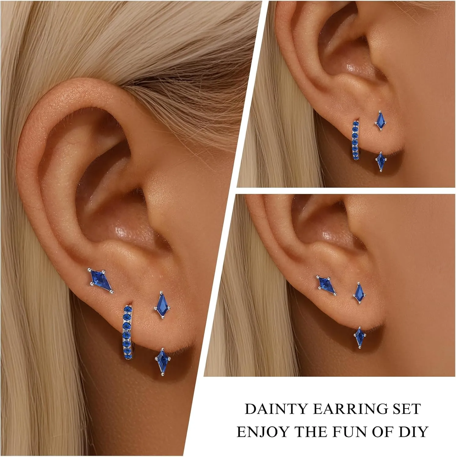 GEORGE  SMITH Stackable Kite Stud Earrings Set for Women, Gold & Silver Huggie Birthstone Jewelry with Emerald Green & Blue Sapphire, Trendy Earrings for Women 2025