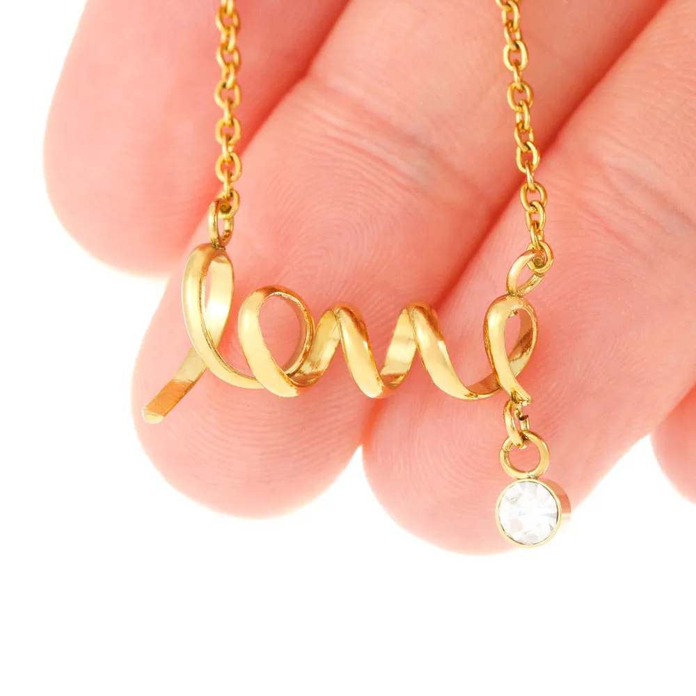 Gifts For Mom Scripted LOVE Necklace With Adorable I Love You Message Card