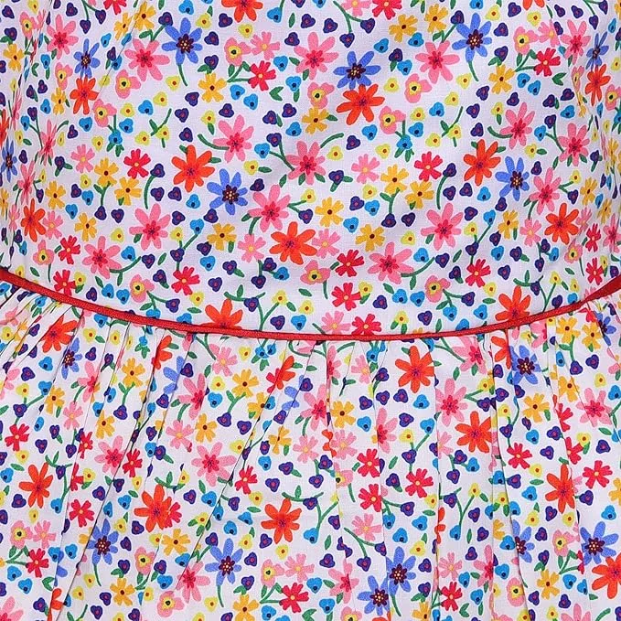 Girls Floral Printed A-line Strap neck dress