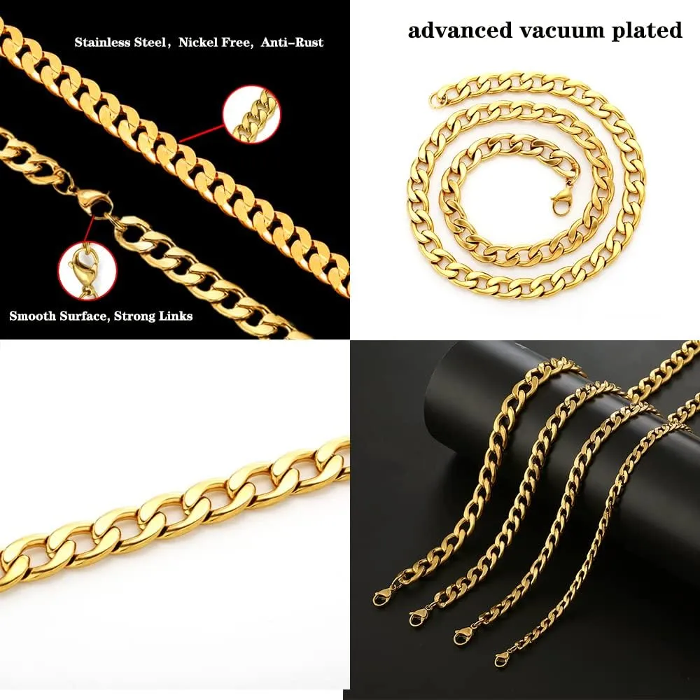 Gold Chain Necklace, 22 Inch Golden Ultra Luxury Looking Feeling Real Solid 14K Gold plated Curb Fake Neck Chain for Party Dancing