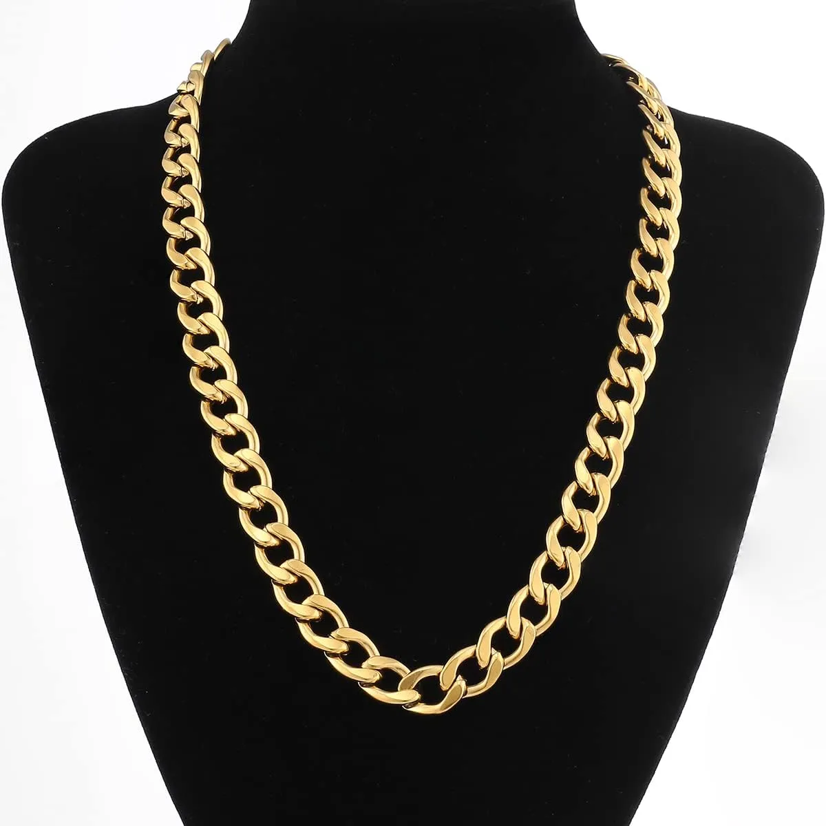 Gold Chain Necklace, 22 Inch Golden Ultra Luxury Looking Feeling Real Solid 14K Gold plated Curb Fake Neck Chain for Party Dancing