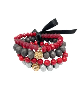 Grey   Red Stone Bracelet Set