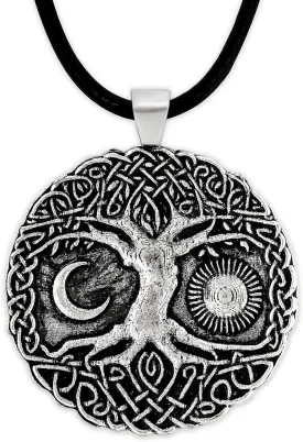 HAQUIL Tree of Life Necklace, Vintage Antique Tree of Life Moon Pendant, Faux Leather Cord, Vintage Jewelry Gift for Women