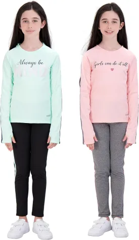 Hind 4-Piece Girls Athletic Leggings and Long Sleeve Workout Hoodie Tops Set, Fashion Active Clothes for Girls