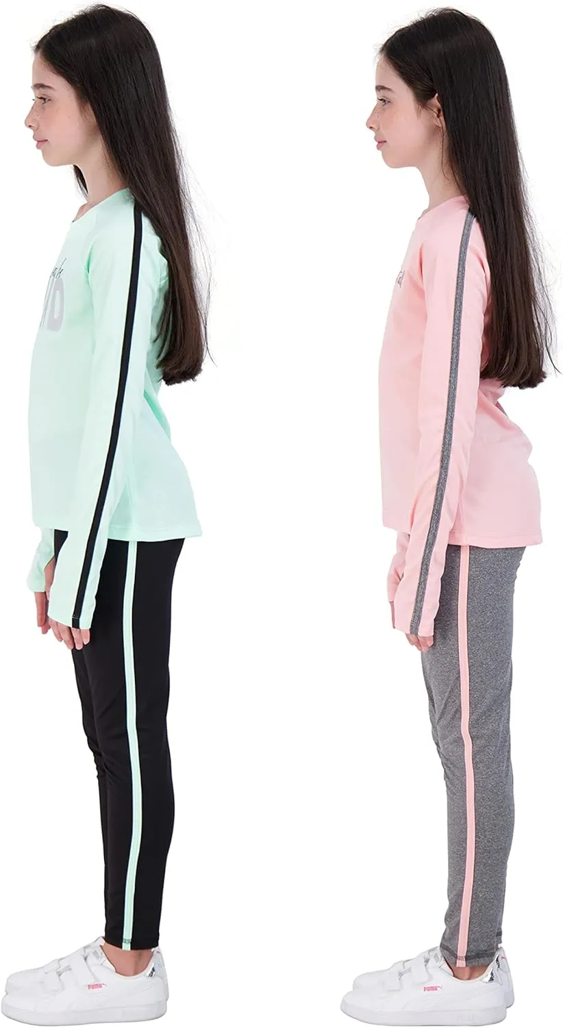 Hind 4-Piece Girls Athletic Leggings and Long Sleeve Workout Hoodie Tops Set, Fashion Active Clothes for Girls