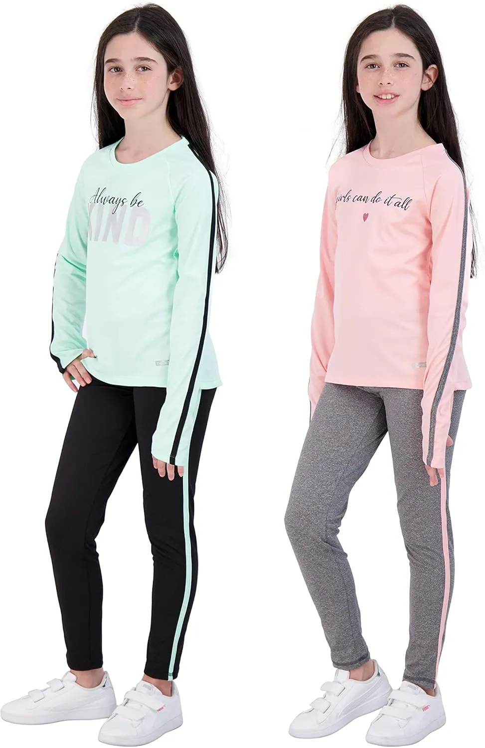 Hind 4-Piece Girls Athletic Leggings and Long Sleeve Workout Hoodie Tops Set, Fashion Active Clothes for Girls