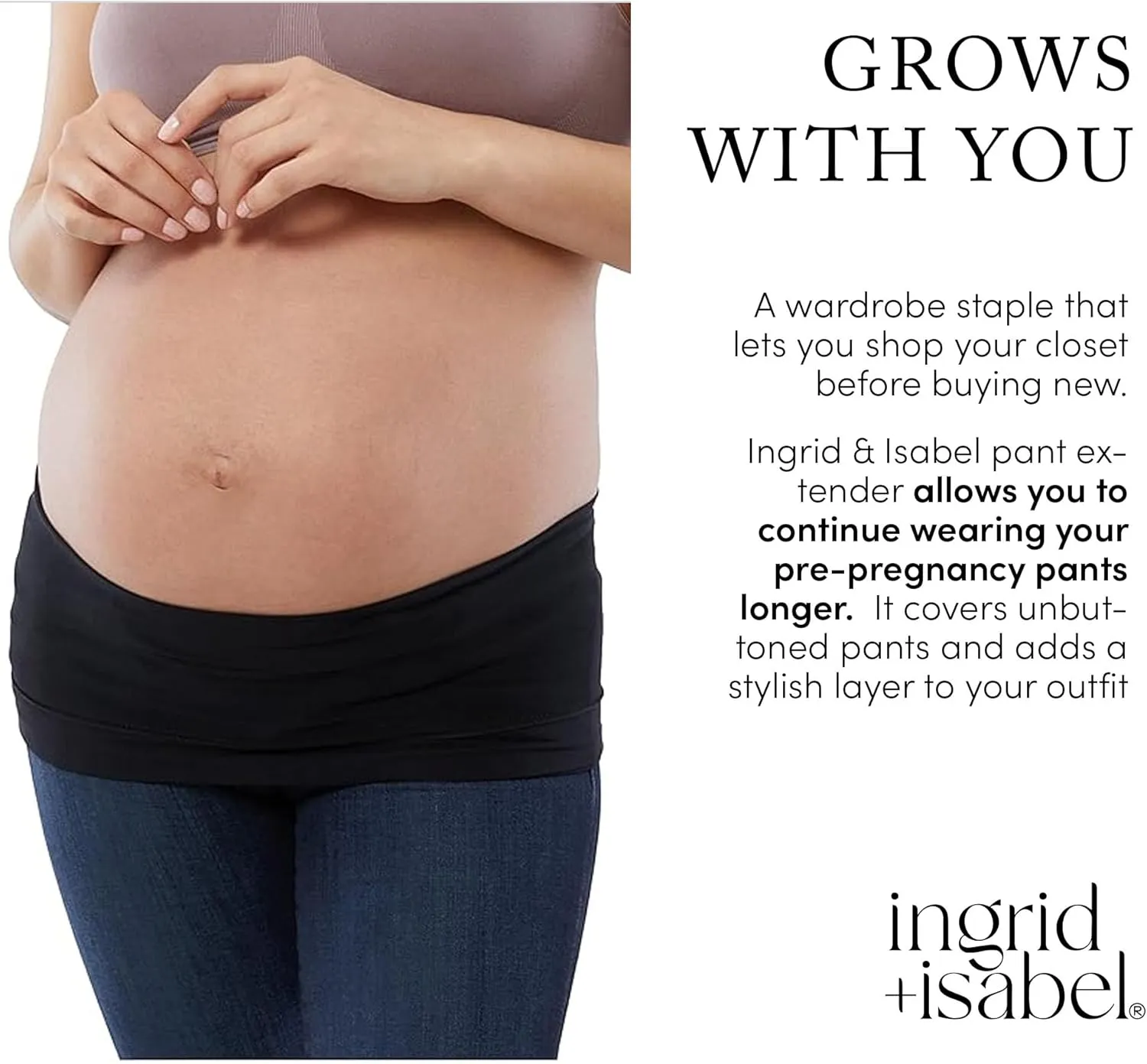 Ingrid & Isabel Basics Bellaband, Maternity Belly Band, Pants & Jeans Extender for Pregnancy & Postpartum