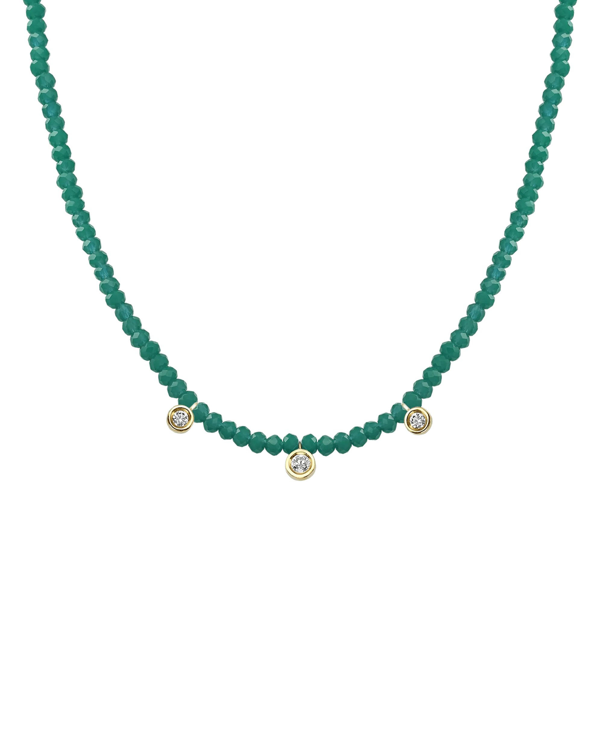 Jade Gemstone & Three diamonds Necklace - 14K Yellow Gold
