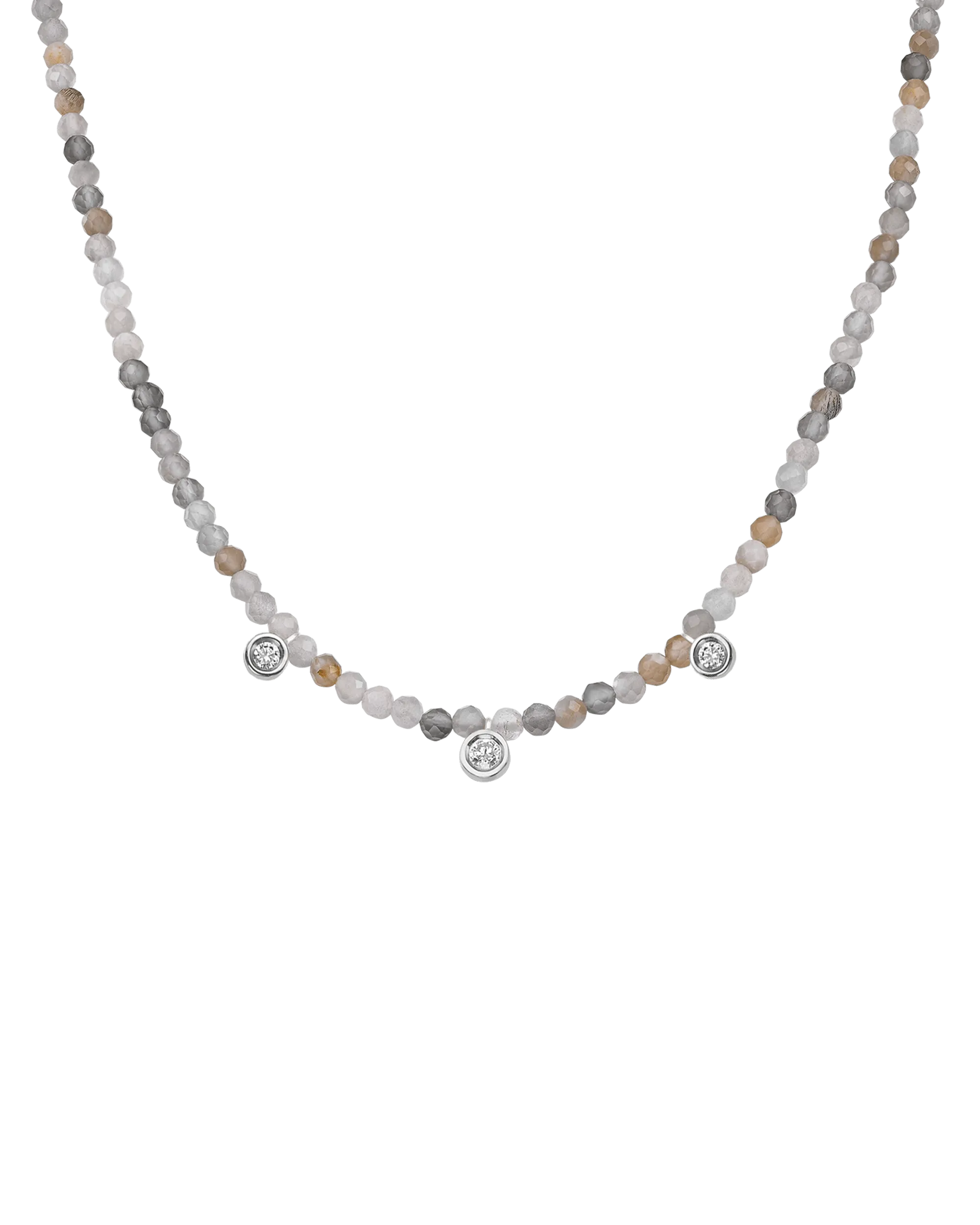 Jade Gemstone & Three diamonds Necklace - 14K Yellow Gold
