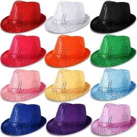 Janmercy 12 Pieces Western Sequin Hat Glitter Solid Color Dance Hat Retro Disco Unisex Costume Cap for Party Props Supplies