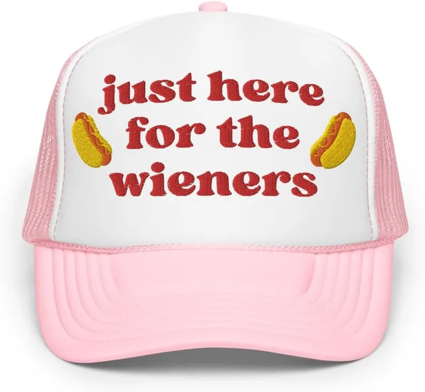 Just Here for The Wieners Foam Trucker Hat Embroidered 4th of July Baseball Hat Independence Day Gifts Funny Hot Dog Hats