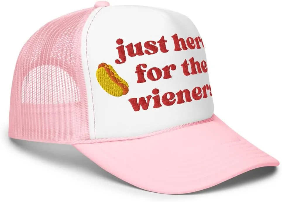 Just Here for The Wieners Foam Trucker Hat Embroidered 4th of July Baseball Hat Independence Day Gifts Funny Hot Dog Hats