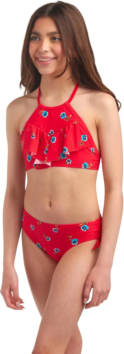 Kanu Surf Girls' Morgan Ruffle Halter Bikini 2-Piece Swimsuit, Pink, 2t