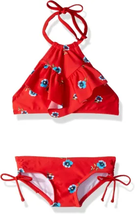 Kanu Surf Girls' Morgan Ruffle Halter Bikini 2-Piece Swimsuit, Pink, 2t