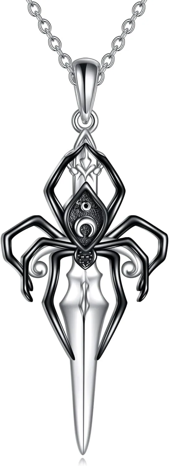 KQF Dagger Necklace 925 Sterling Silver Spider Sword Pendant Dagger Jewelry for Women Men