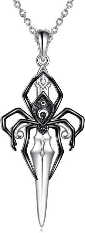 KQF Dagger Necklace 925 Sterling Silver Spider Sword Pendant Dagger Jewelry for Women Men