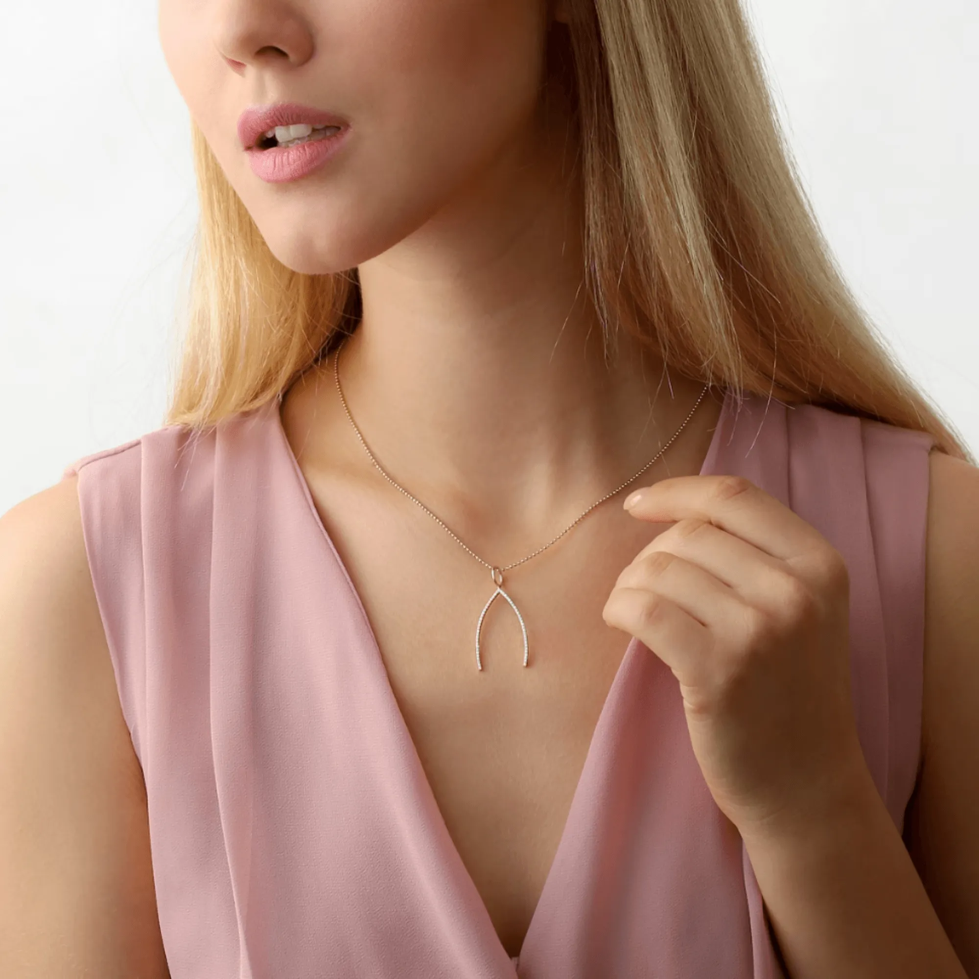 Large Diamond Wishbone Charm, Luckiest