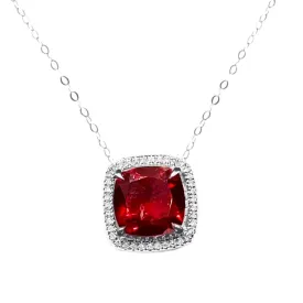 #LoveLVNA | Cushion Halo Red Ruby Gemstones Diamond Necklace 16-18” 18kt
