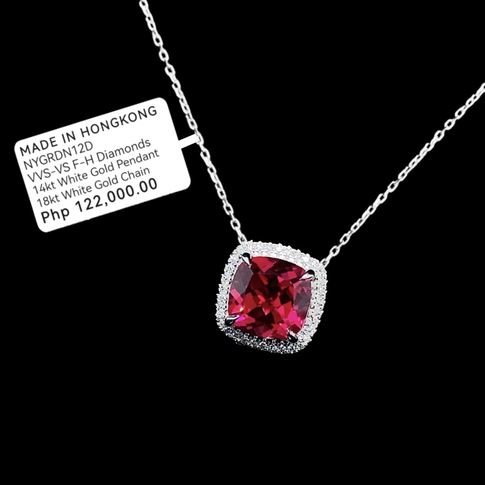 #LoveLVNA | Cushion Halo Red Ruby Gemstones Diamond Necklace 16-18” 18kt