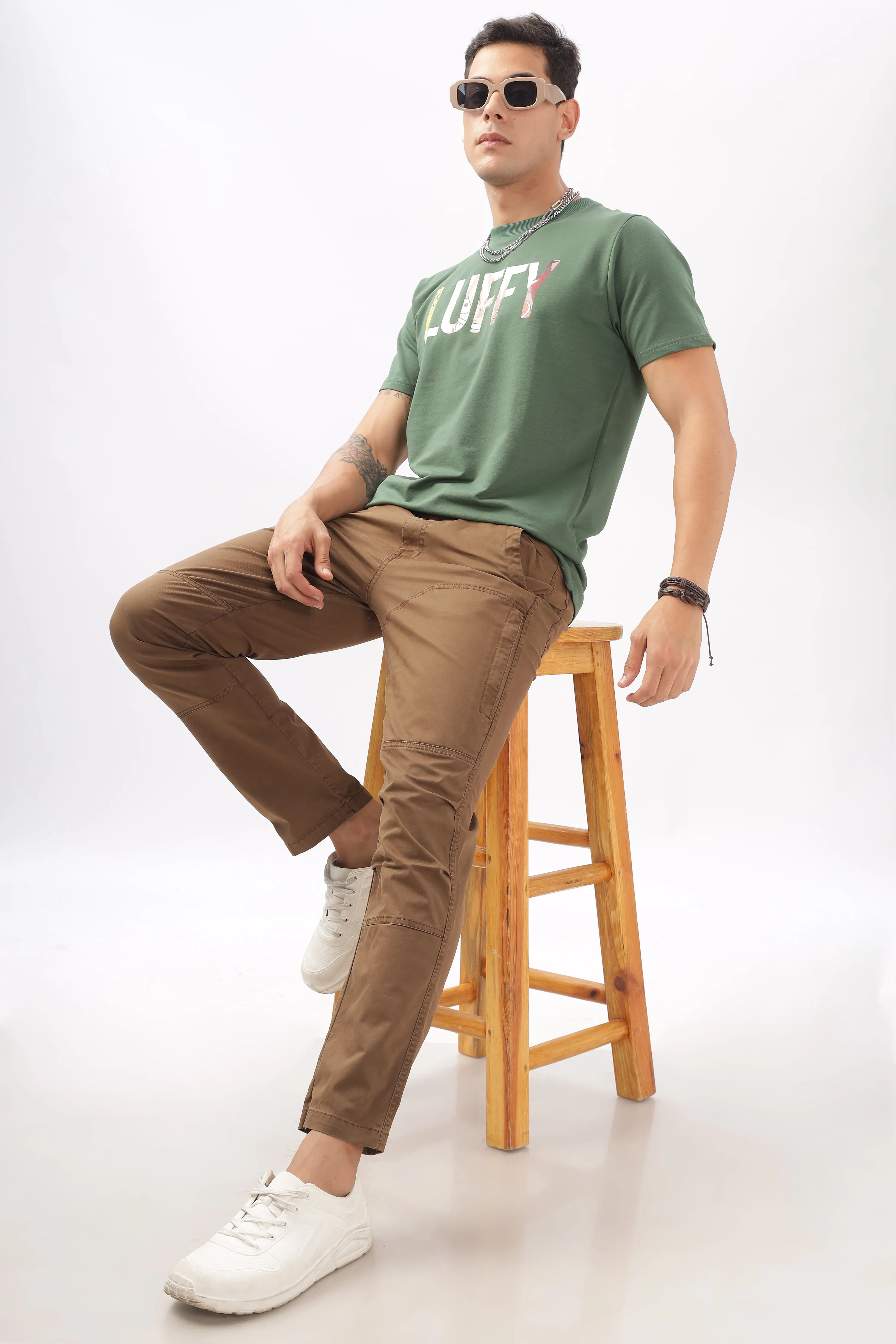Luffy Graphic Green Printed T-Shirt