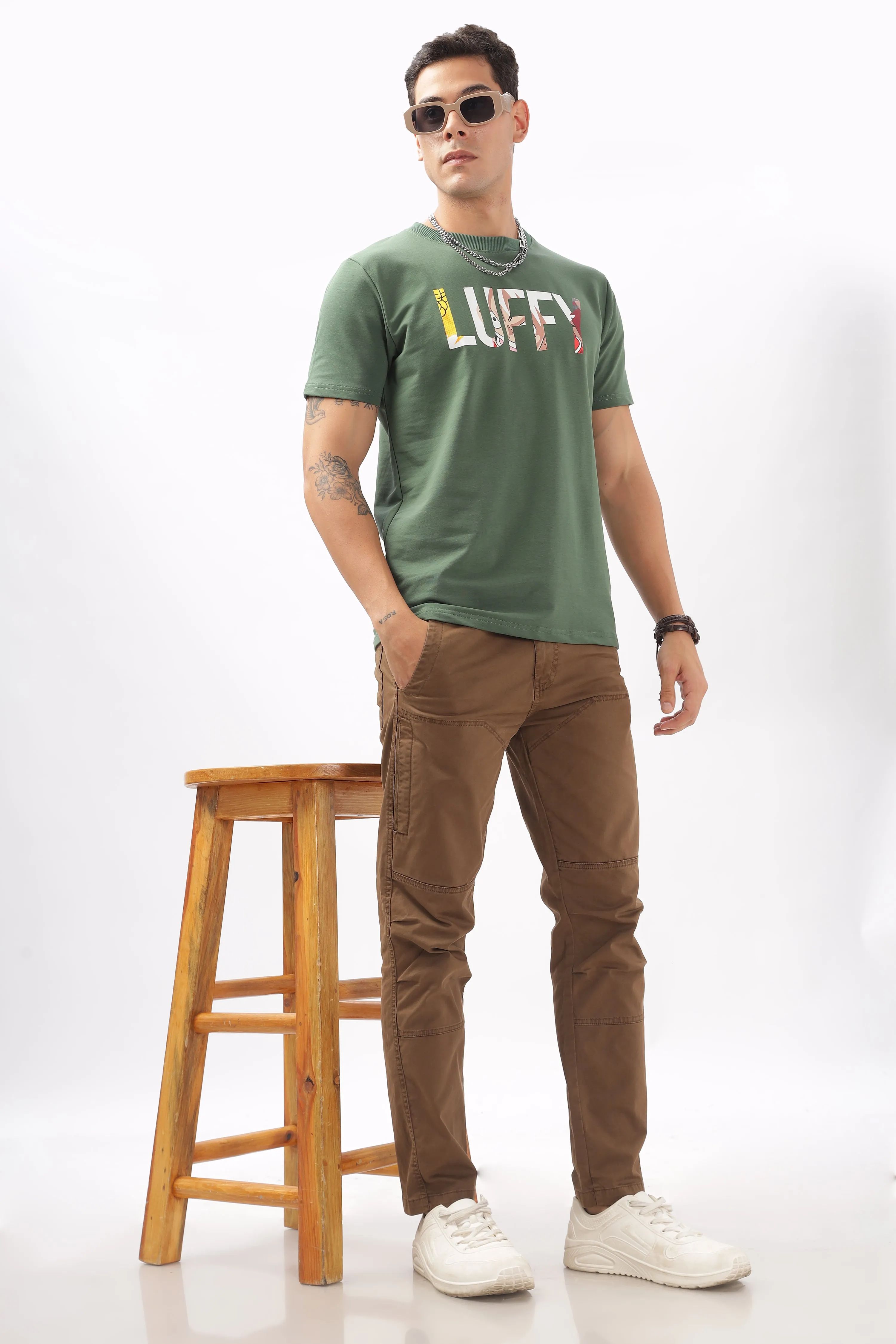 Luffy Graphic Green Printed T-Shirt