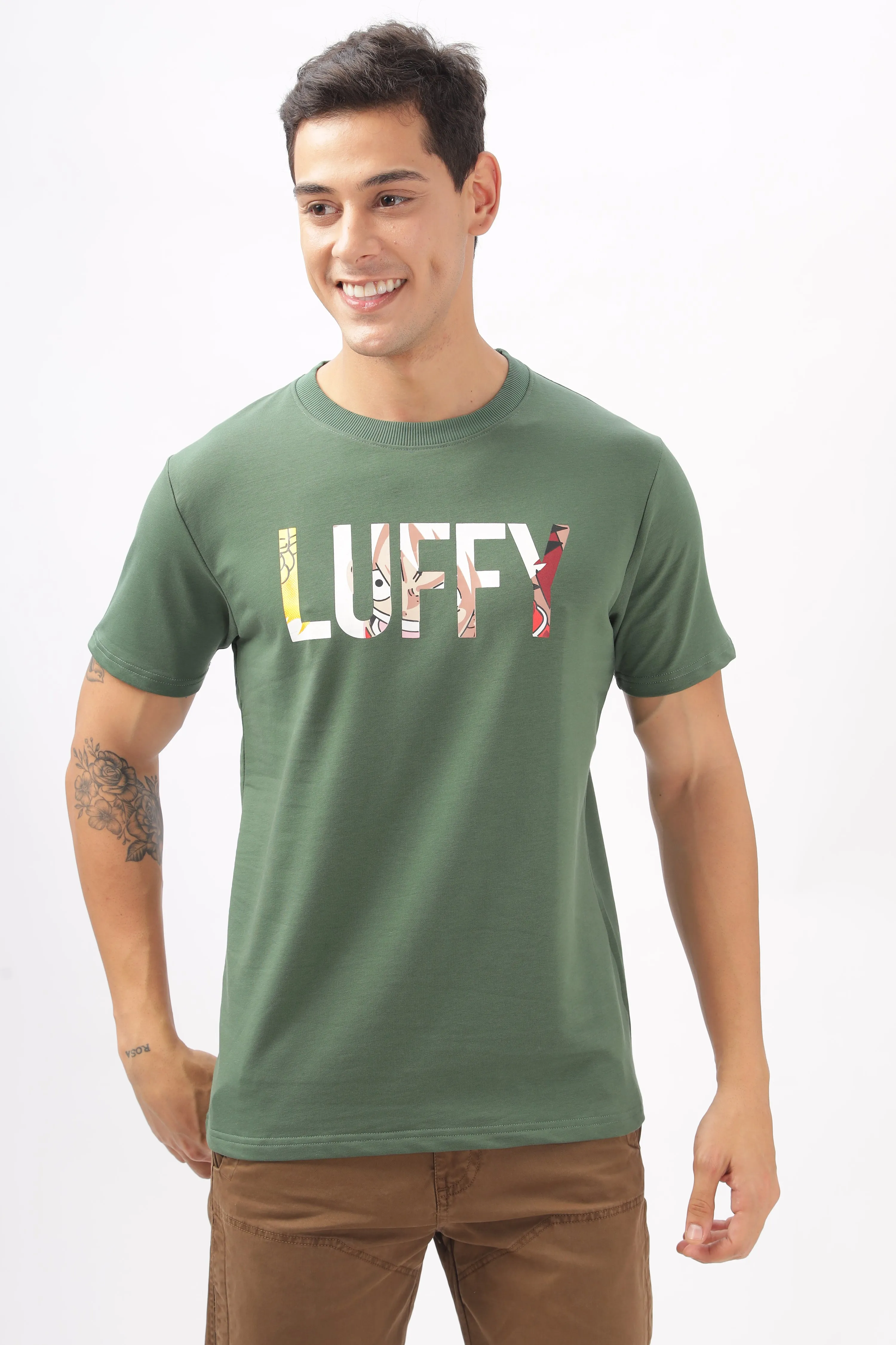 Luffy Graphic Green Printed T-Shirt