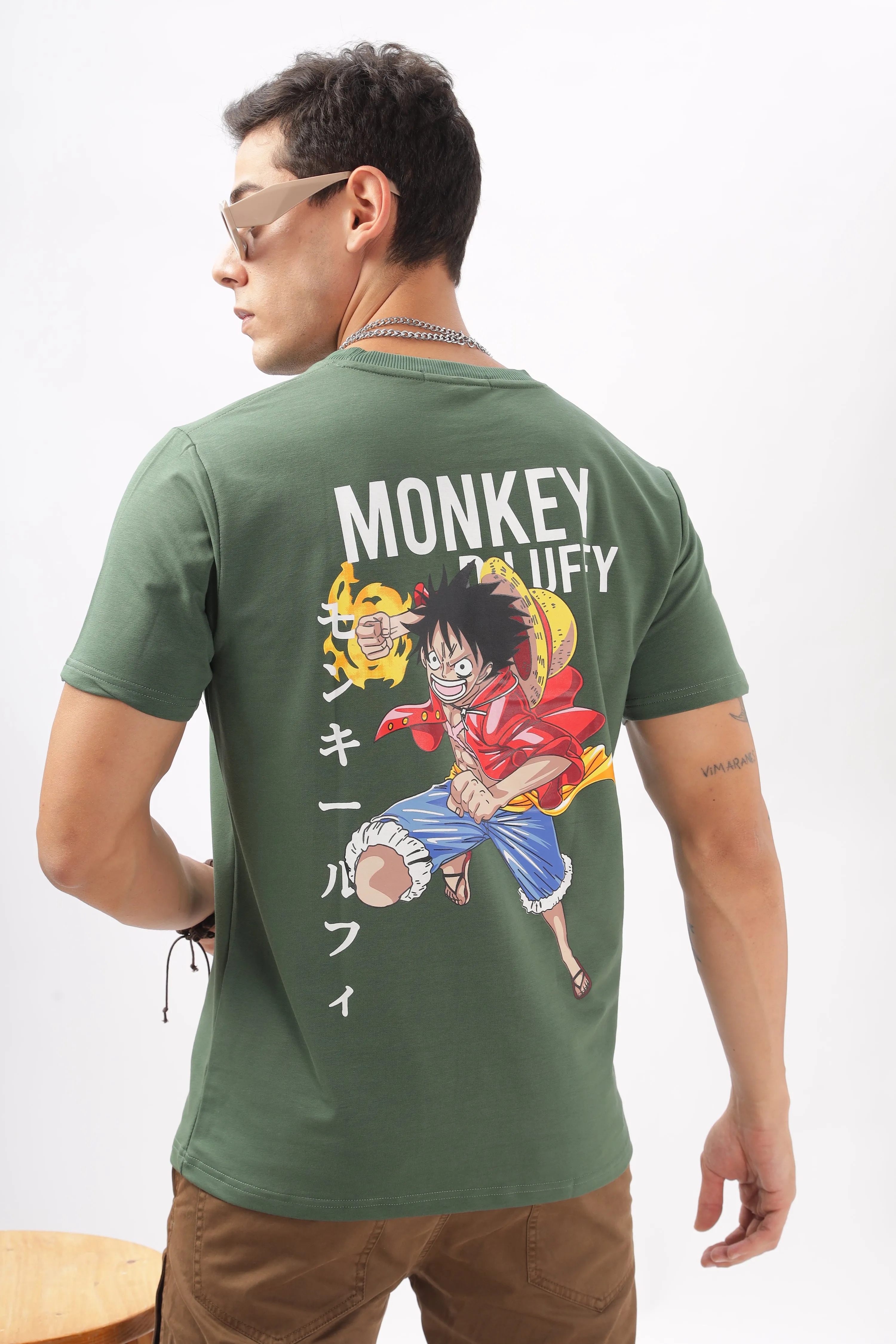 Luffy Graphic Green Printed T-Shirt