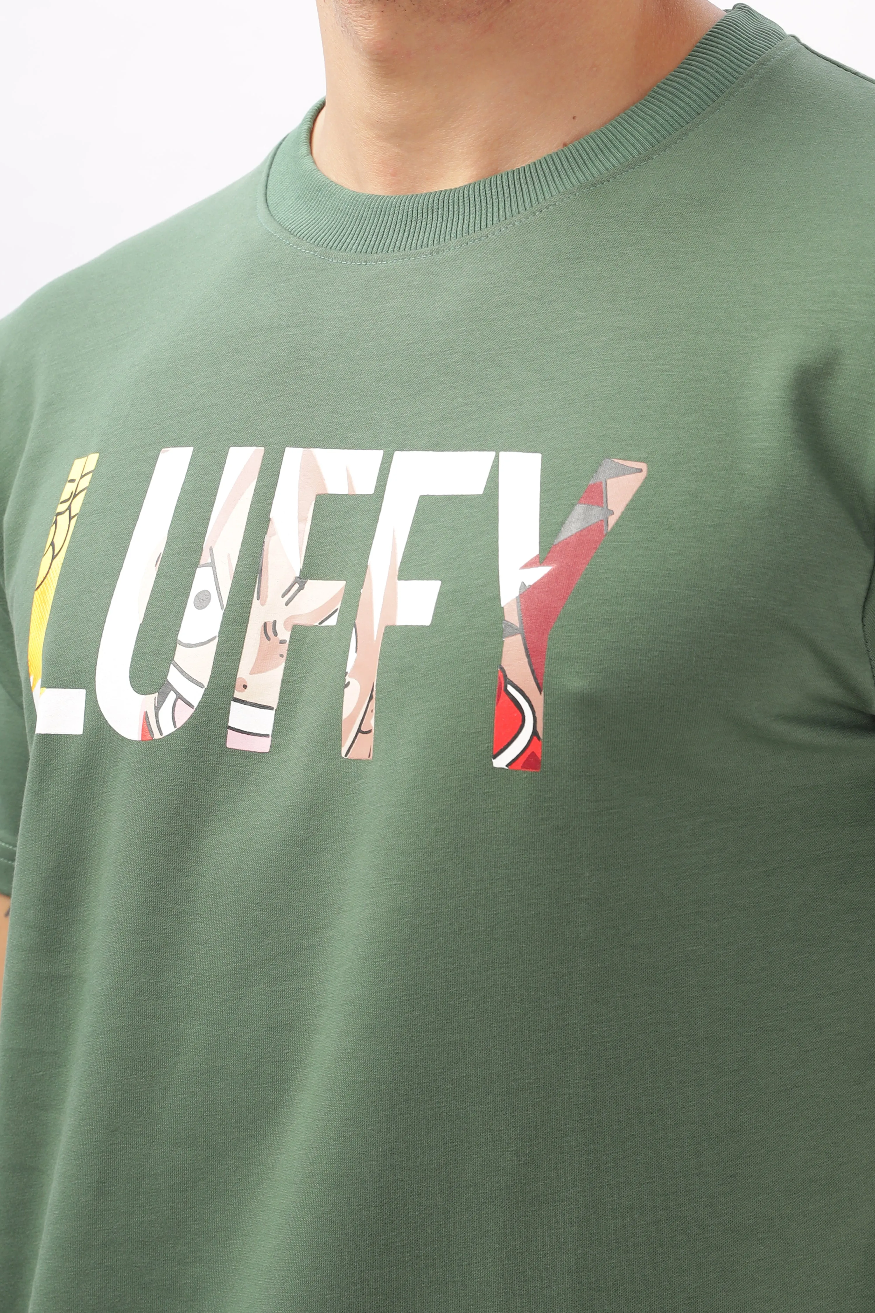 Luffy Graphic Green Printed T-Shirt