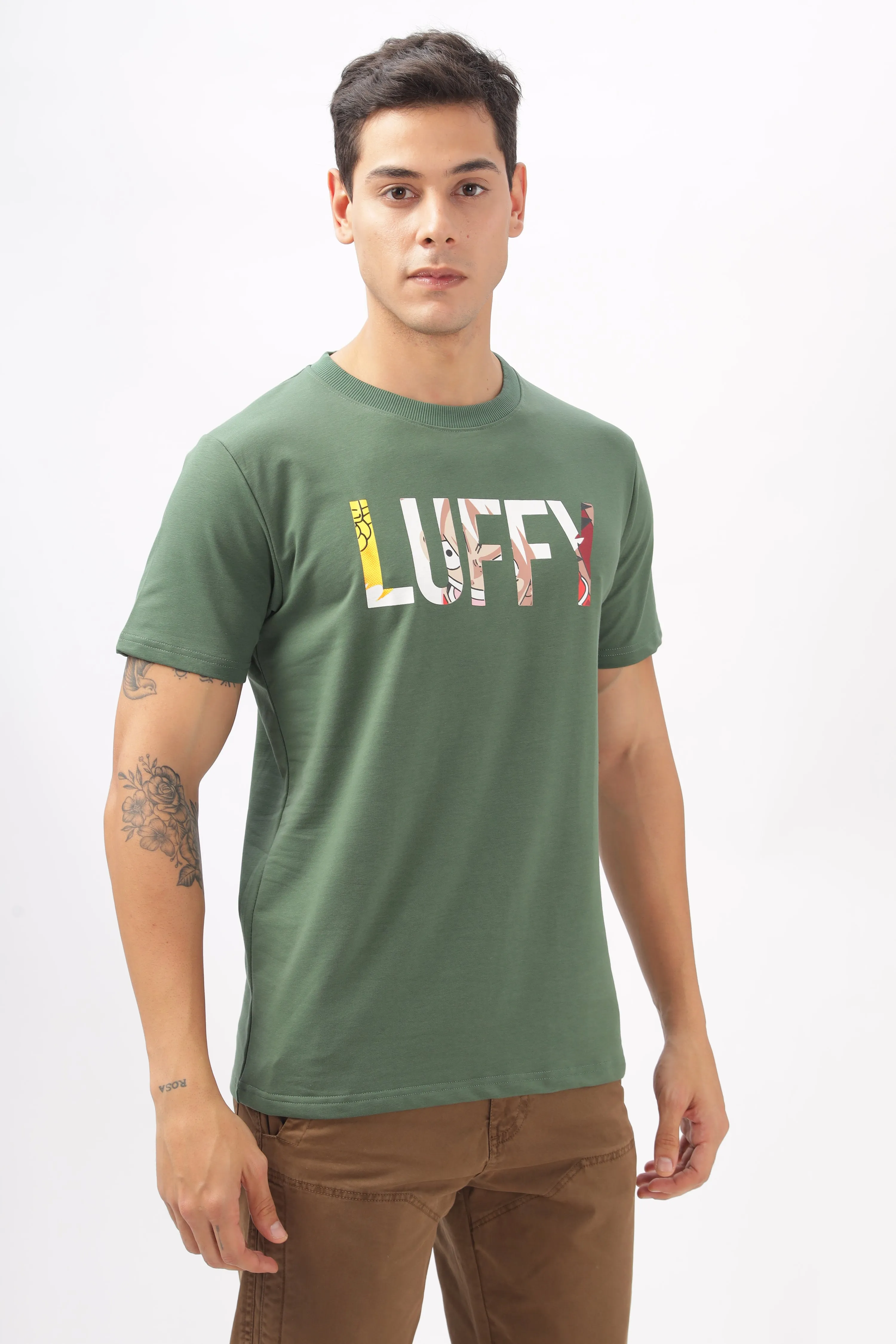Luffy Graphic Green Printed T-Shirt