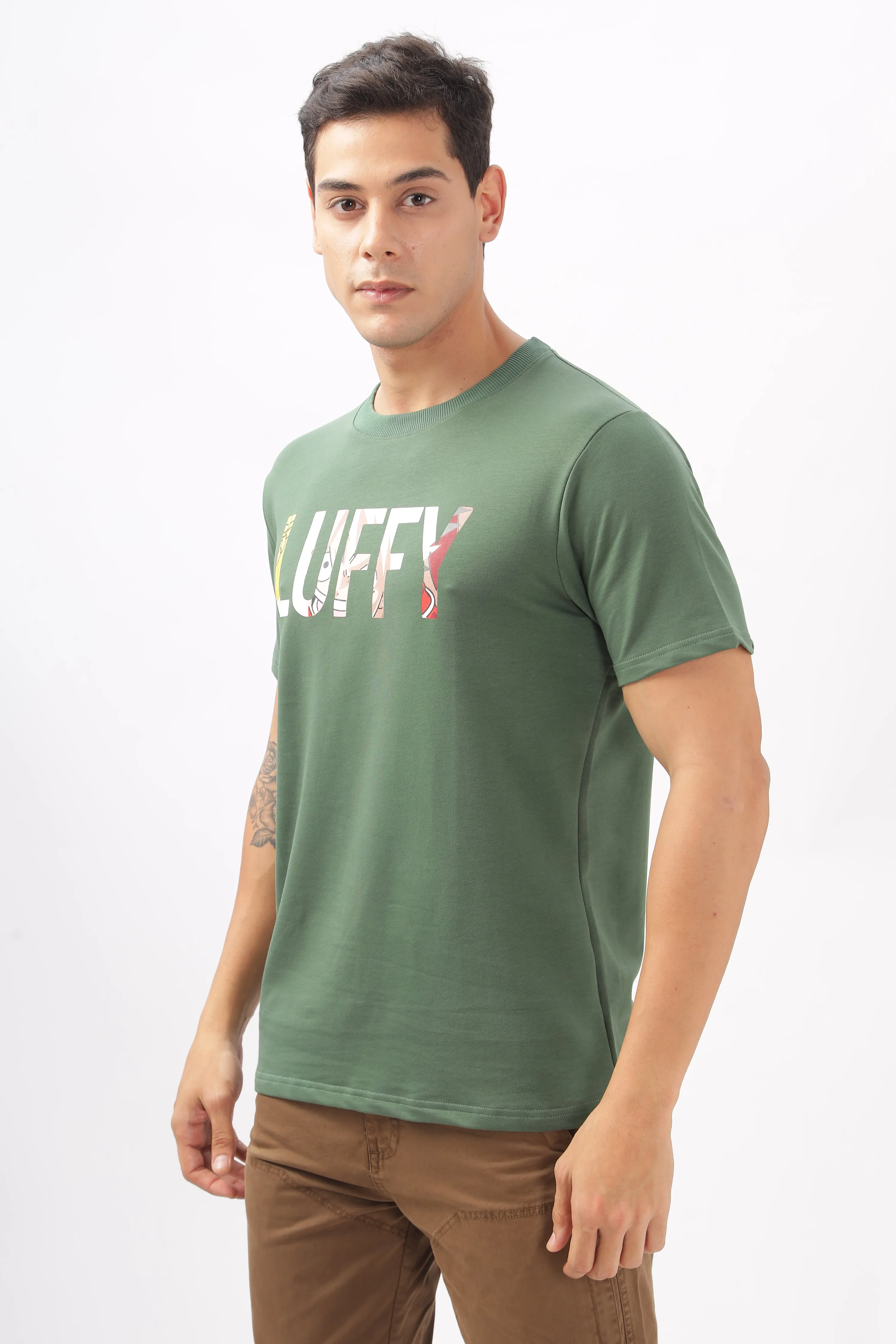 Luffy Graphic Green Printed T-Shirt