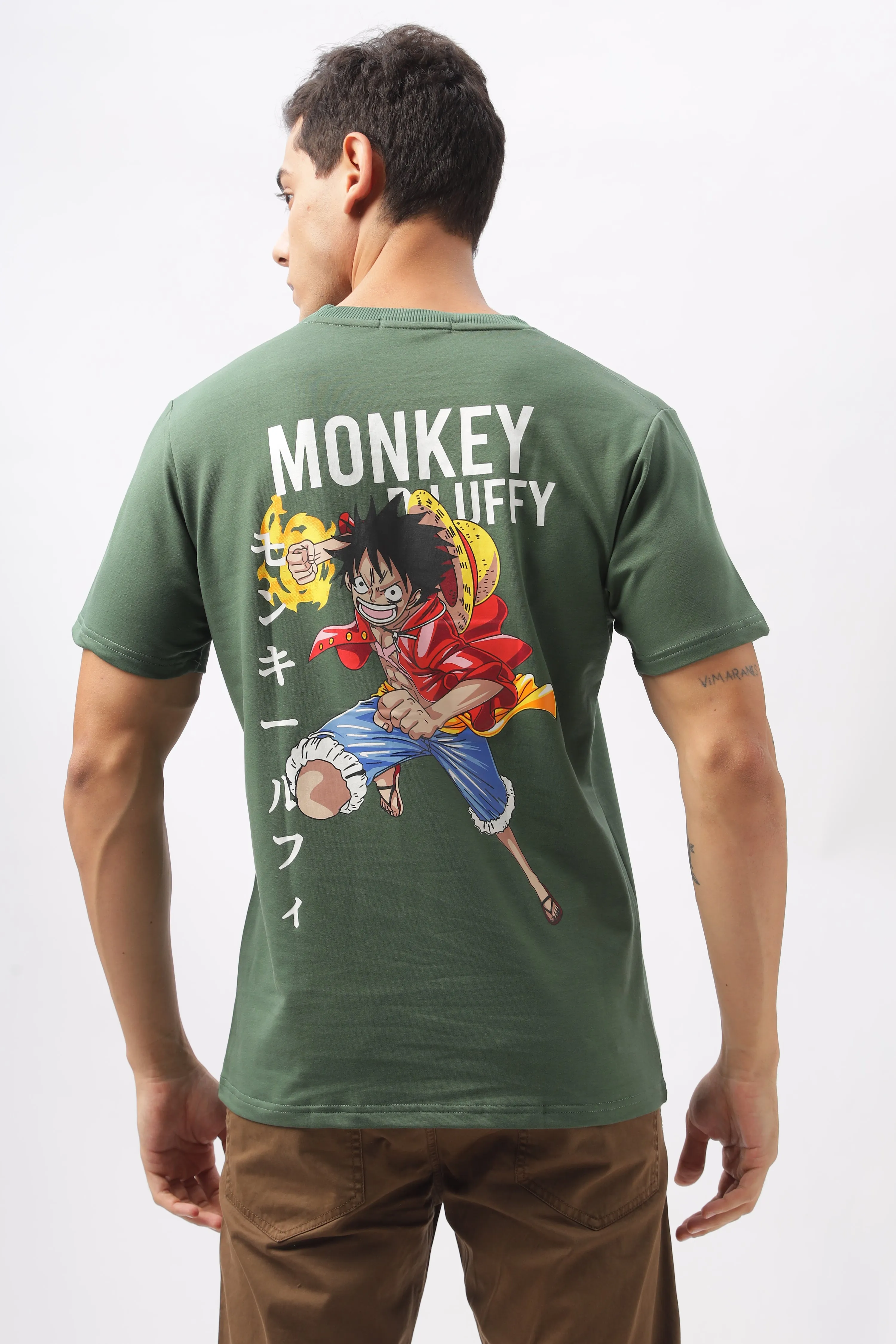 Luffy Graphic Green Printed T-Shirt