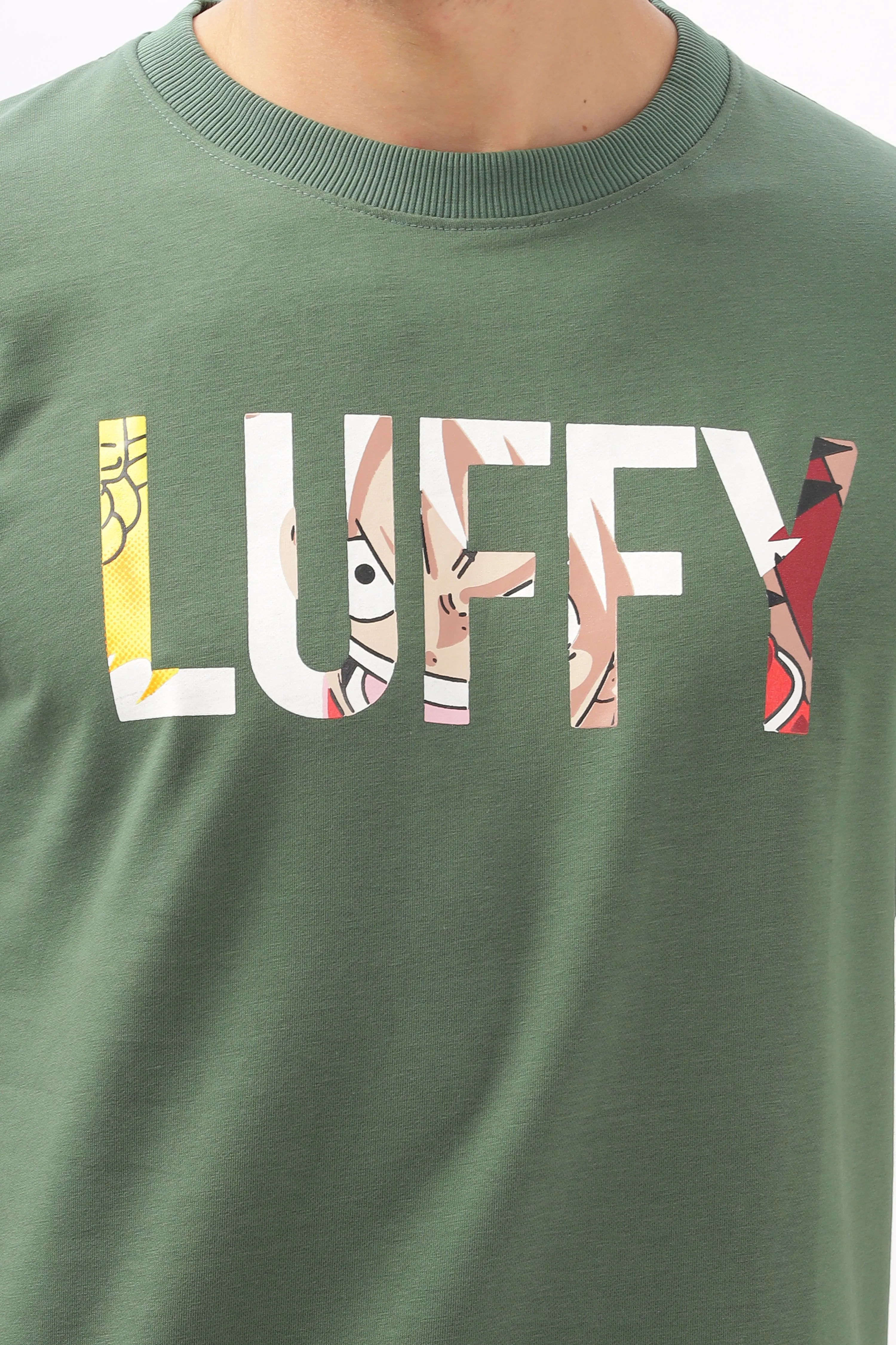 Luffy Graphic Green Printed T-Shirt