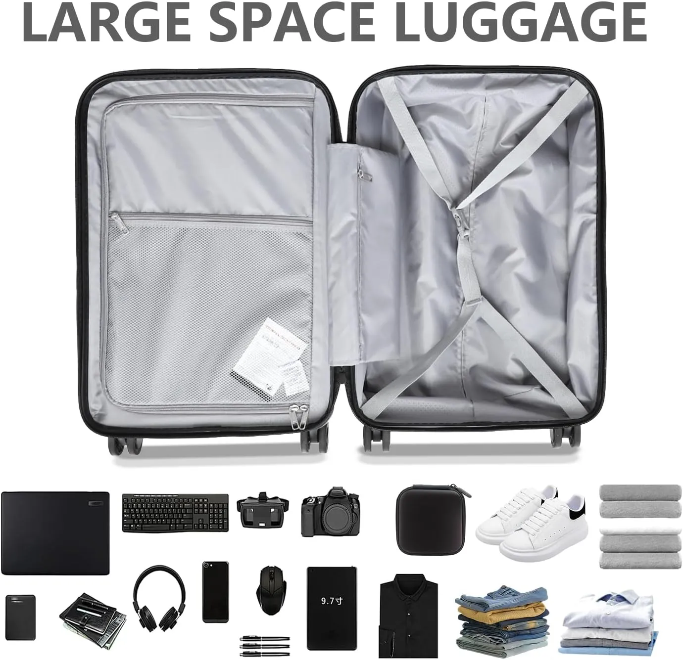 Luggage Sets 2 Piece, Carry On Luggage with Front Pocket & USB Port and 28 Inch Expandable Checked Luggage with Top Opening, Durable PC Hardside Suitcases with Spinner Wheels & TSA Lock, Gray (20/28)
