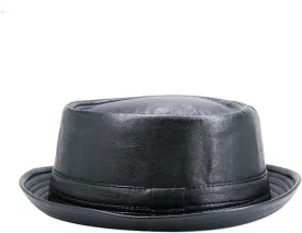 Men Black Leather Trilby Hat Male Fedora Cap Retro Women Autumn Brand Porkpie Hat Men's Vintage Jazz Hats