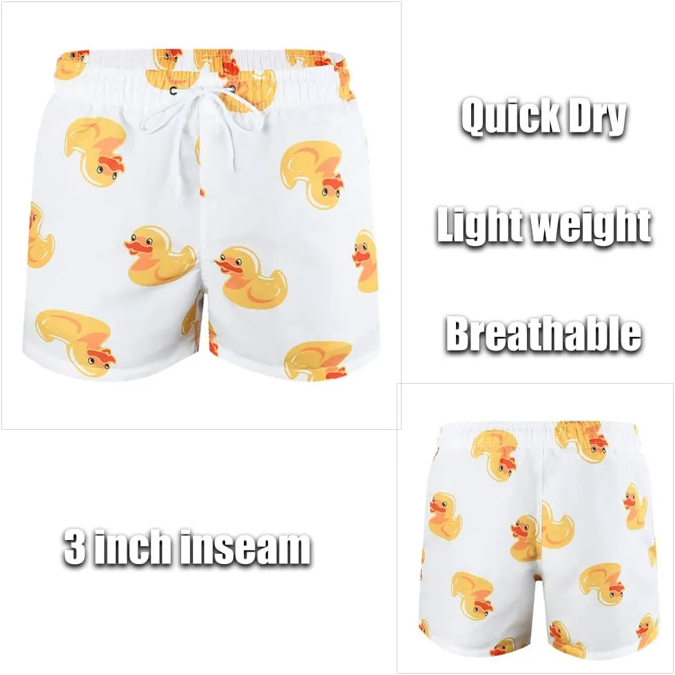 Men's Duck Swim Trunks Bathing Suits Swimming Shorts with Mesh Liner