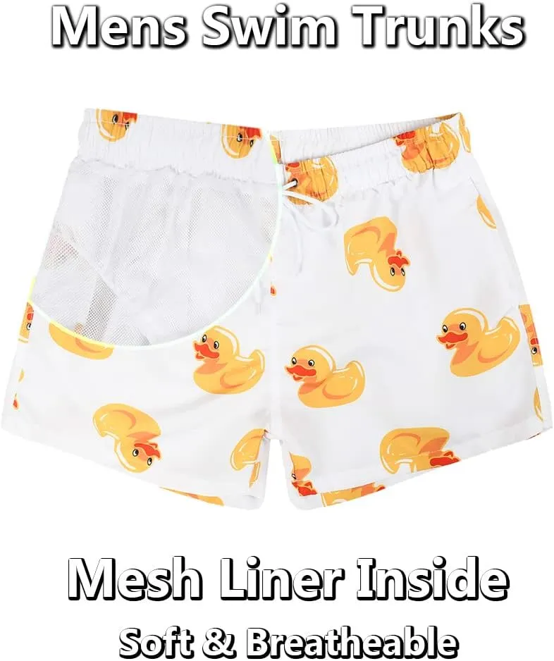 Men's Duck Swim Trunks Bathing Suits Swimming Shorts with Mesh Liner