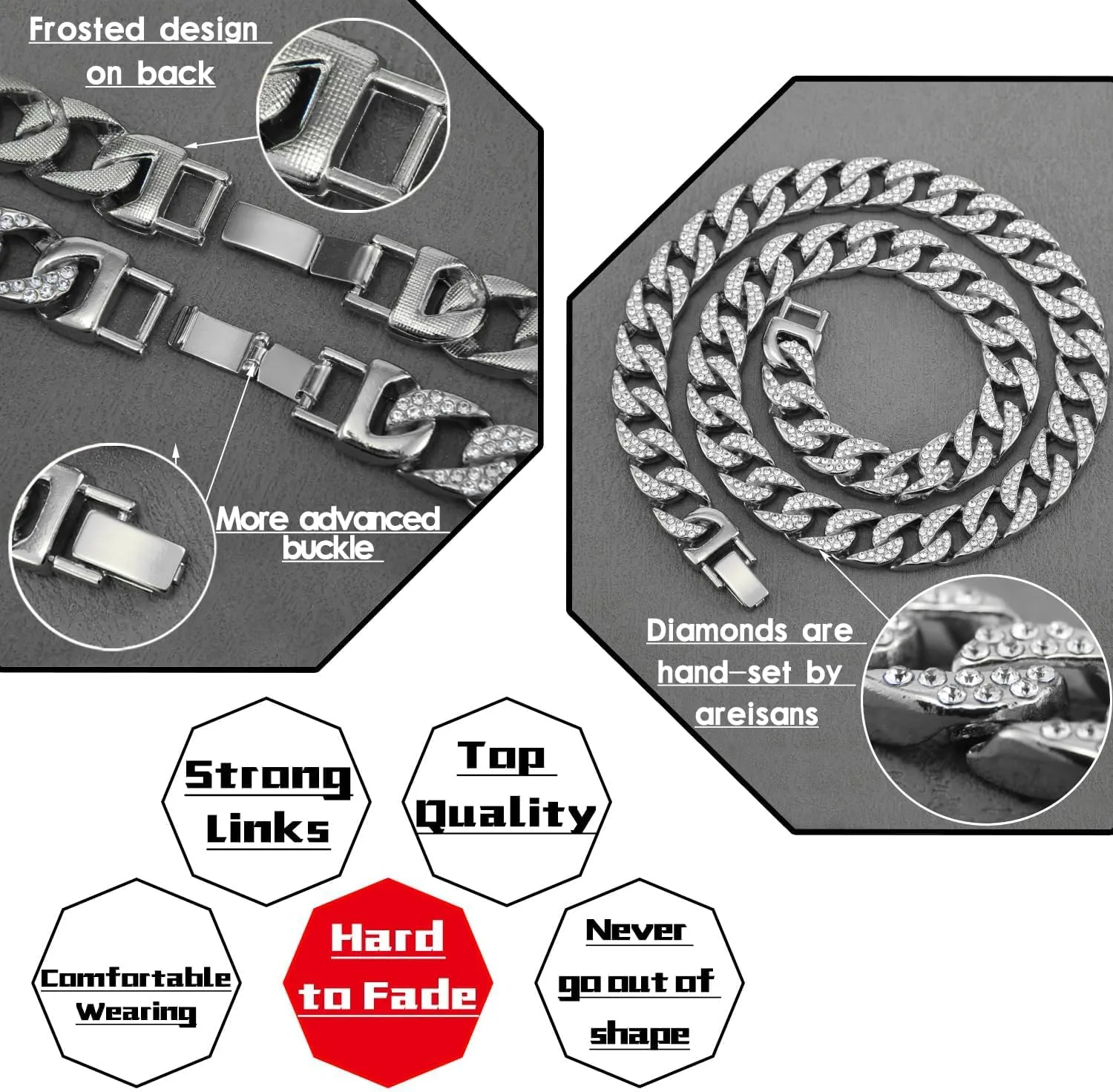 Miami Mens Cuban Link Chain Silver Gold Plated Bling Cuban Necklace Diamond Chain for Men Women 13MM iced out chain Hip Hop pendant Jewelry.