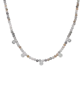 Moonstone Gemstone & Five diamonds Necklace - 14K White Gold