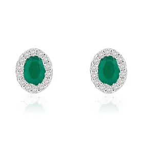 Oval Emerald and Diamond Stud Earrings