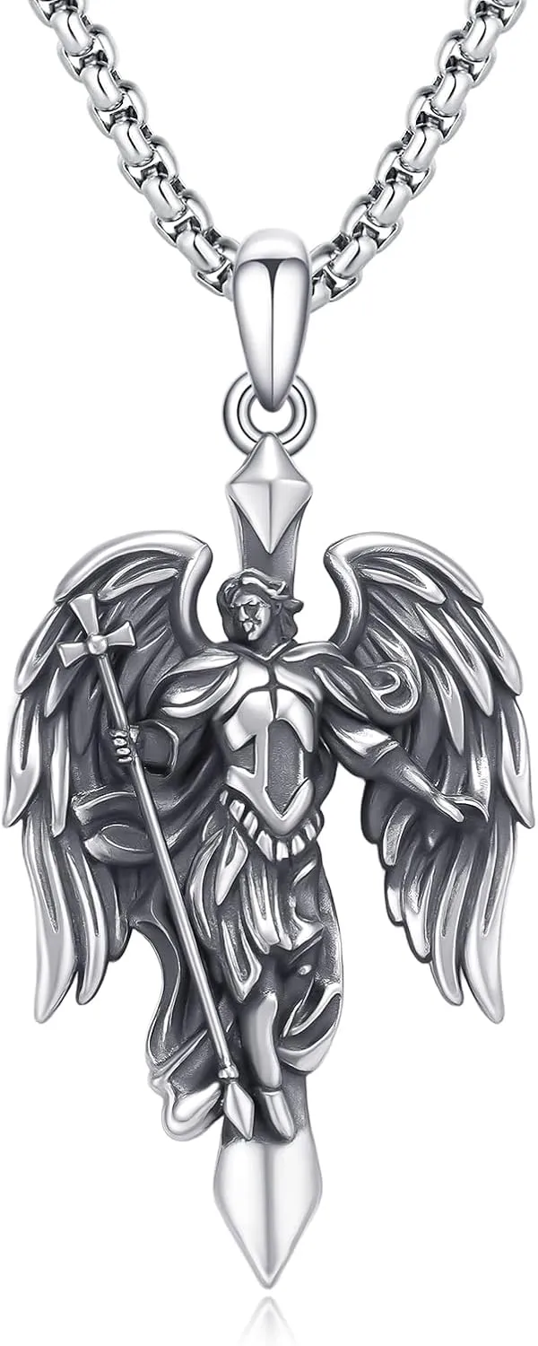 Patron Saint Necklace 925 Sterling Silver Amulet Necklace Religious Jewelry for Men Women