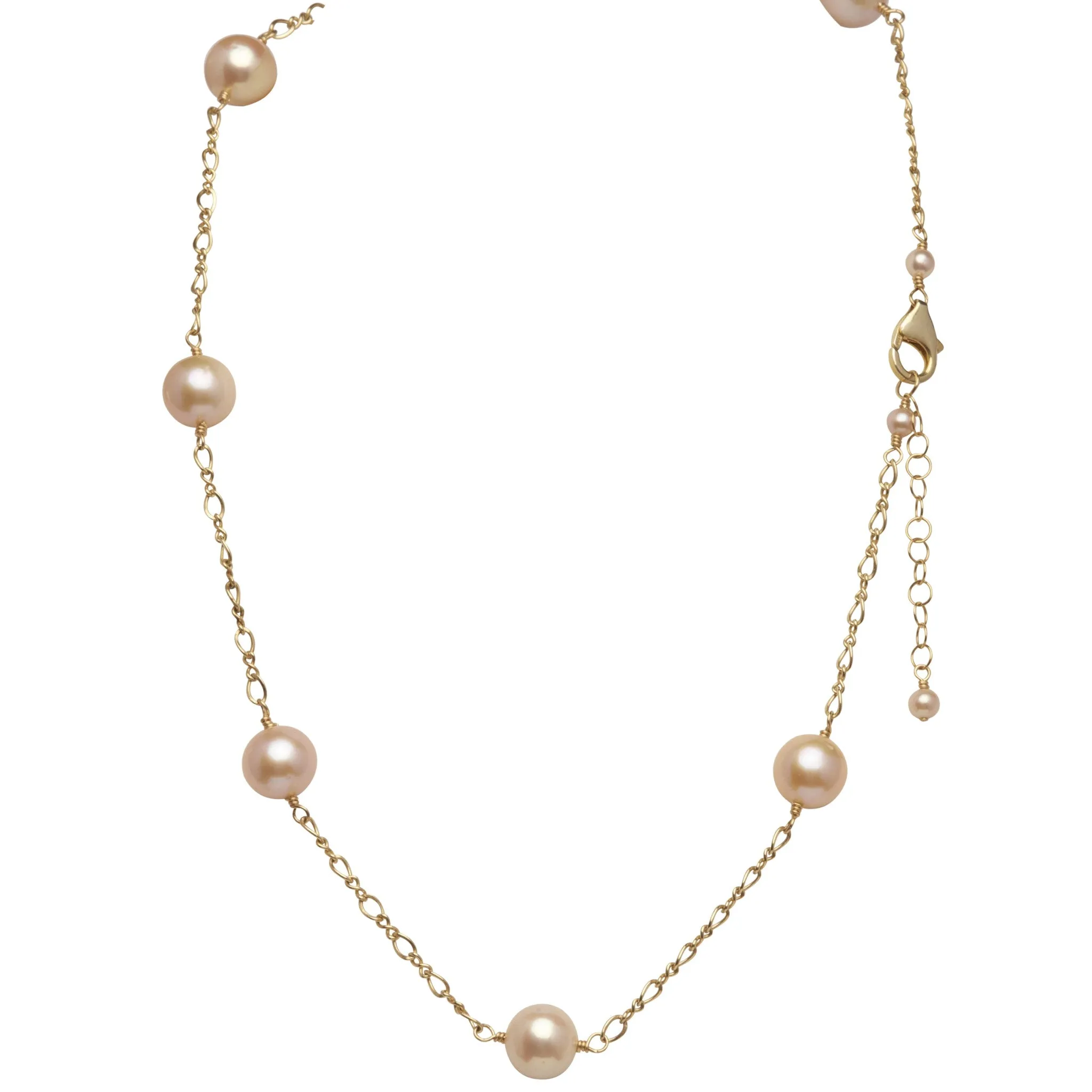 Peach Pearl Station Necklace | AAA Natural Freshwater Cultured Pearls | Professional Jewelry