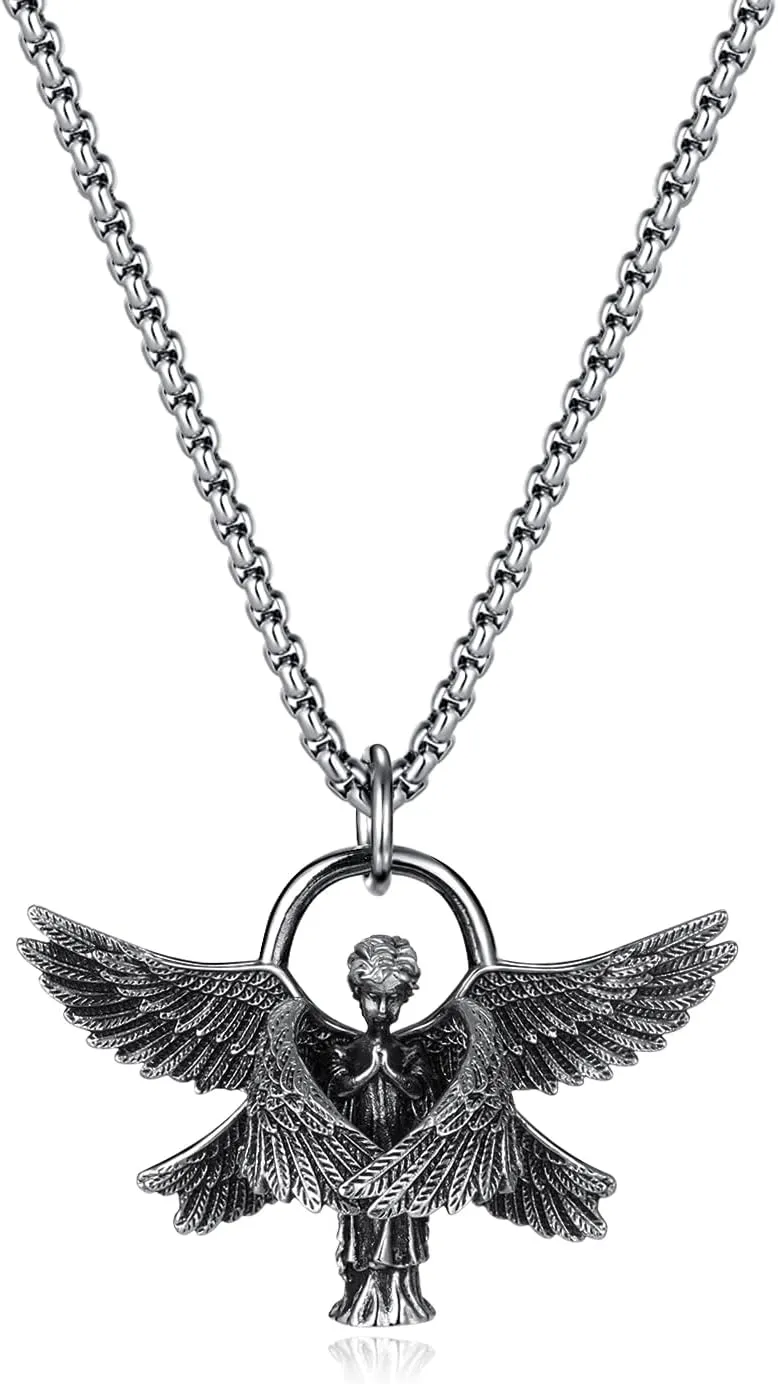 Pendant Necklace for Men with Box Chain Versatile Stainless Steel Silver Pendant