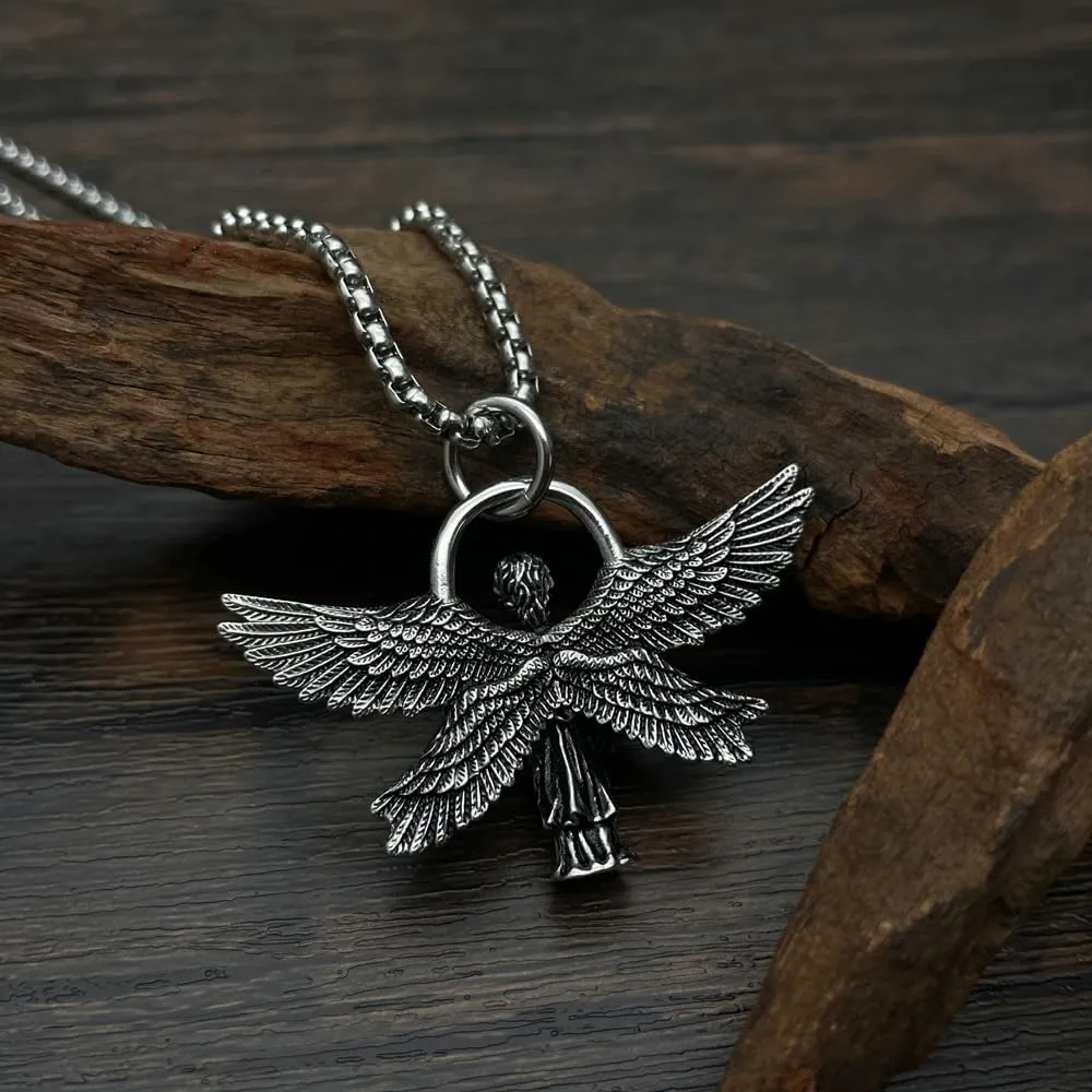 Pendant Necklace for Men with Box Chain Versatile Stainless Steel Silver Pendant